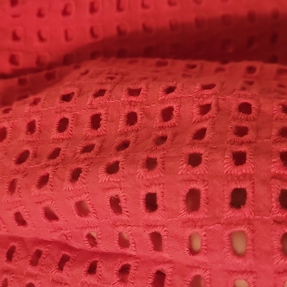 Calvin Klein Red Eyelet dress buttons and snaps designer ruffle - Picture 3 of 7